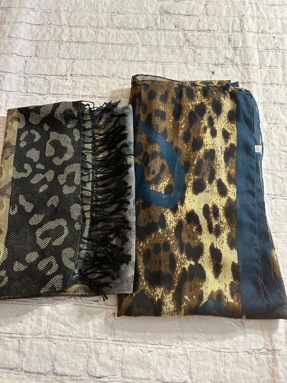 ANIMAL PRINT FUN SCARVES BLACK & GOLD METALLIC TEAL& BROWN VISCOSE